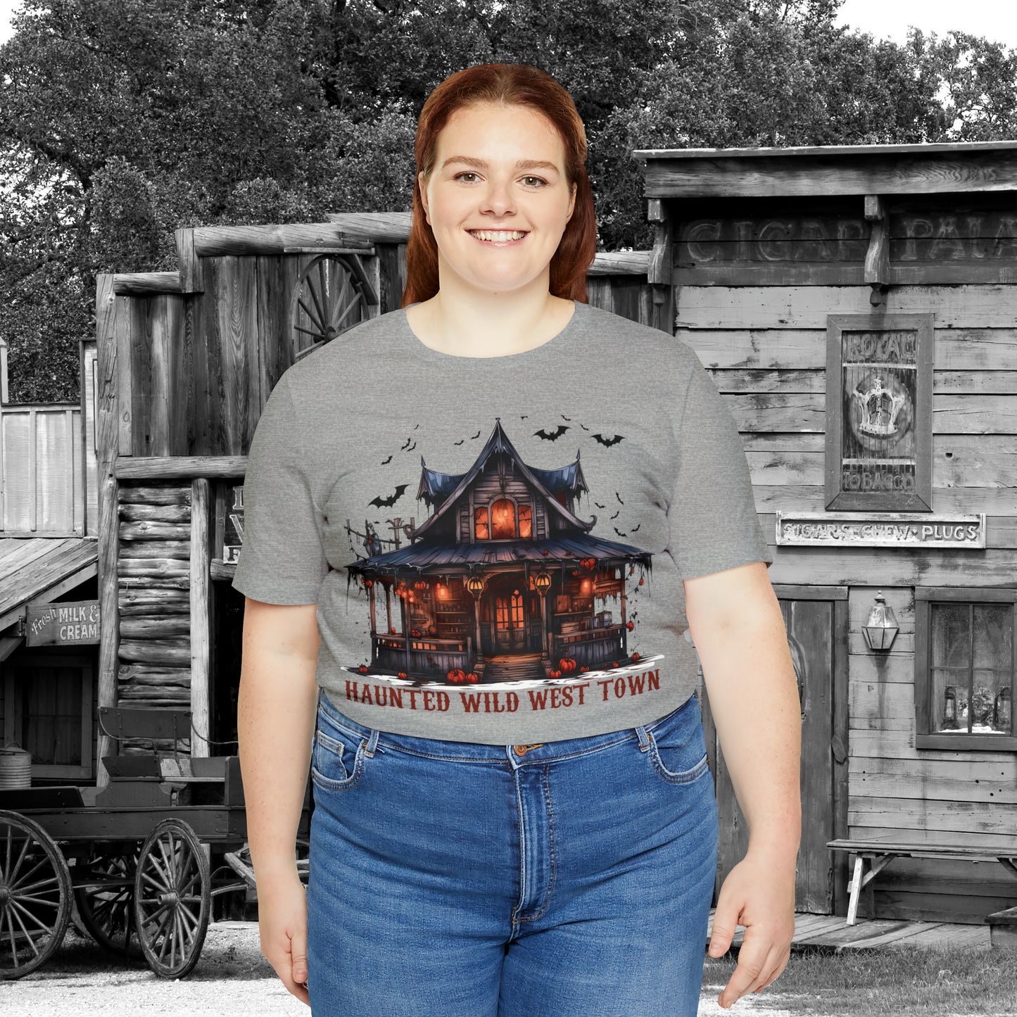 Haunted Wild West Town Halloween Western Unisex Jersey Short Sleeve Tee Gifts for Him Gifts For Her