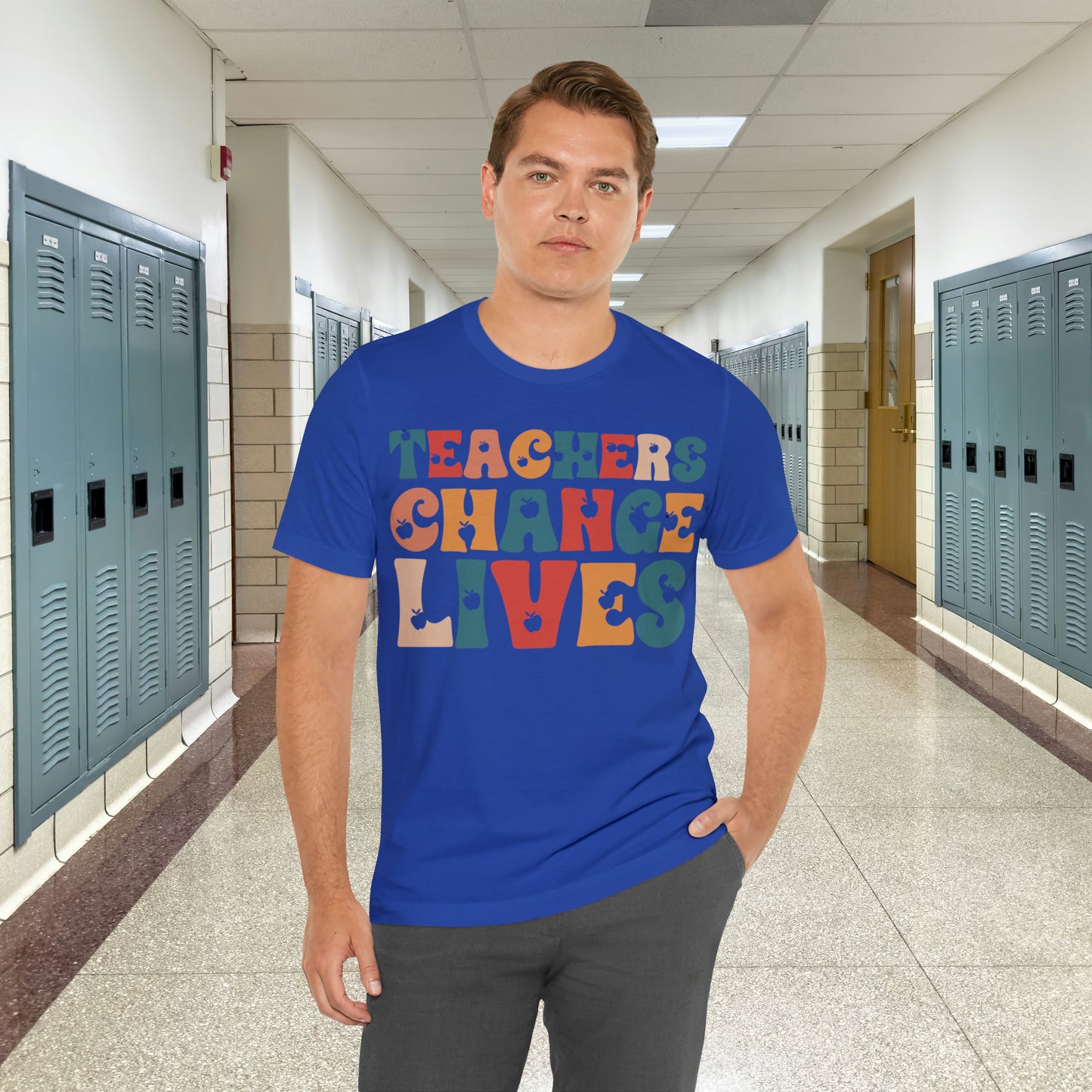 Colorful Teachers Change Lives Back to School Unisex Jersey Short Sleeve Tee Gifts for him, Gifts for Her
