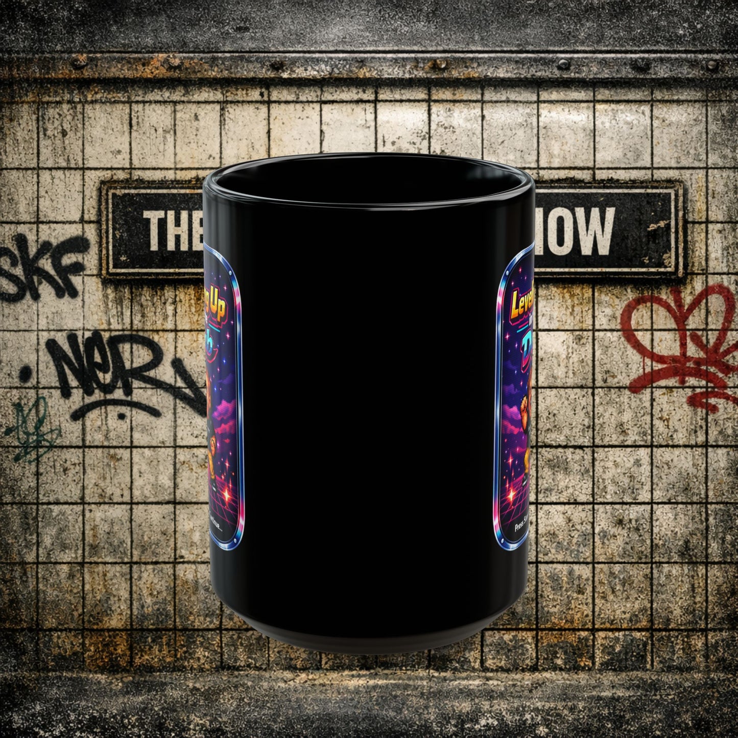 Leveling Up in the Dab Black Mug — Retro Gamer Gift 15oz mug