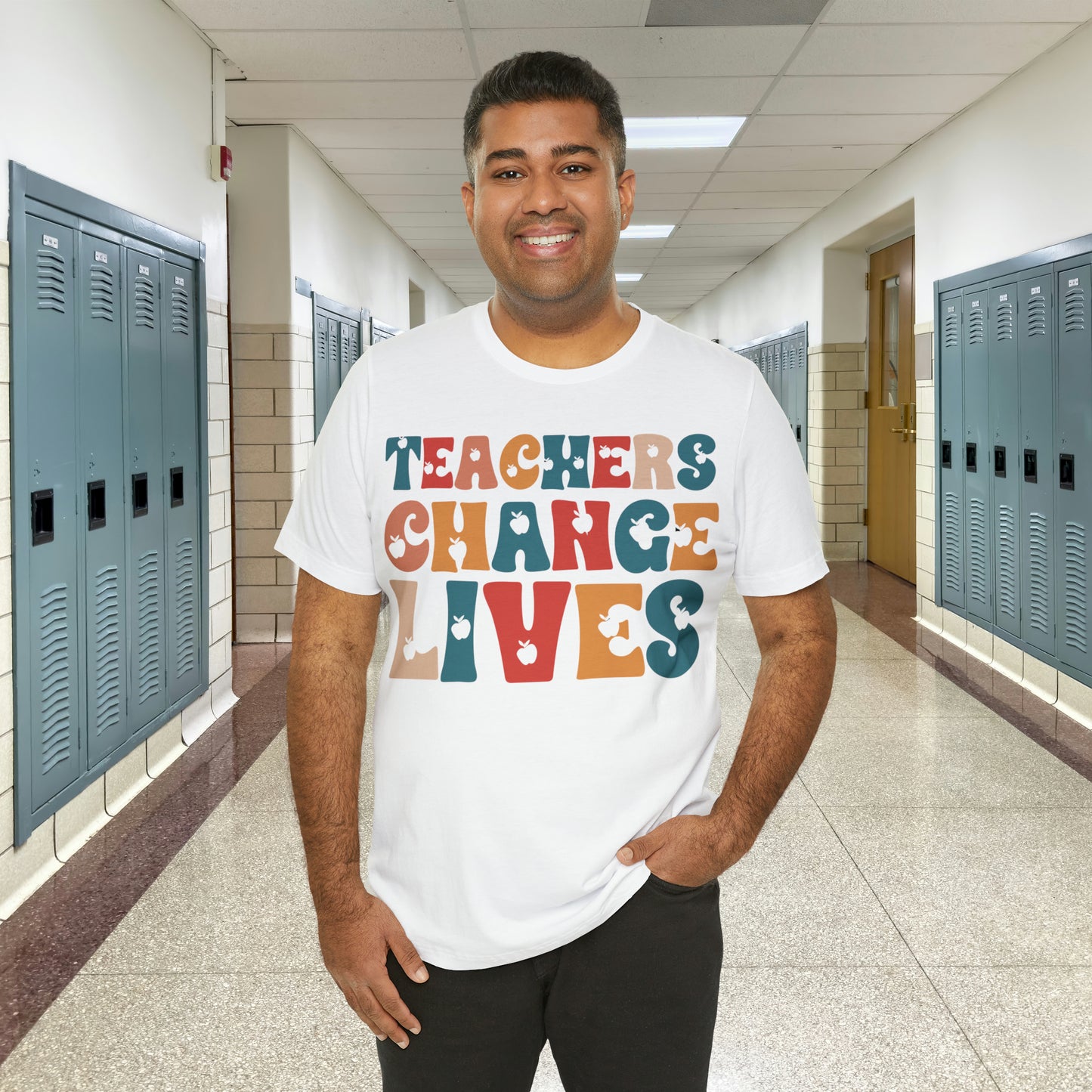 Colorful Teachers Change Lives Back to School Unisex Jersey Short Sleeve Tee Gifts for him, Gifts for Her