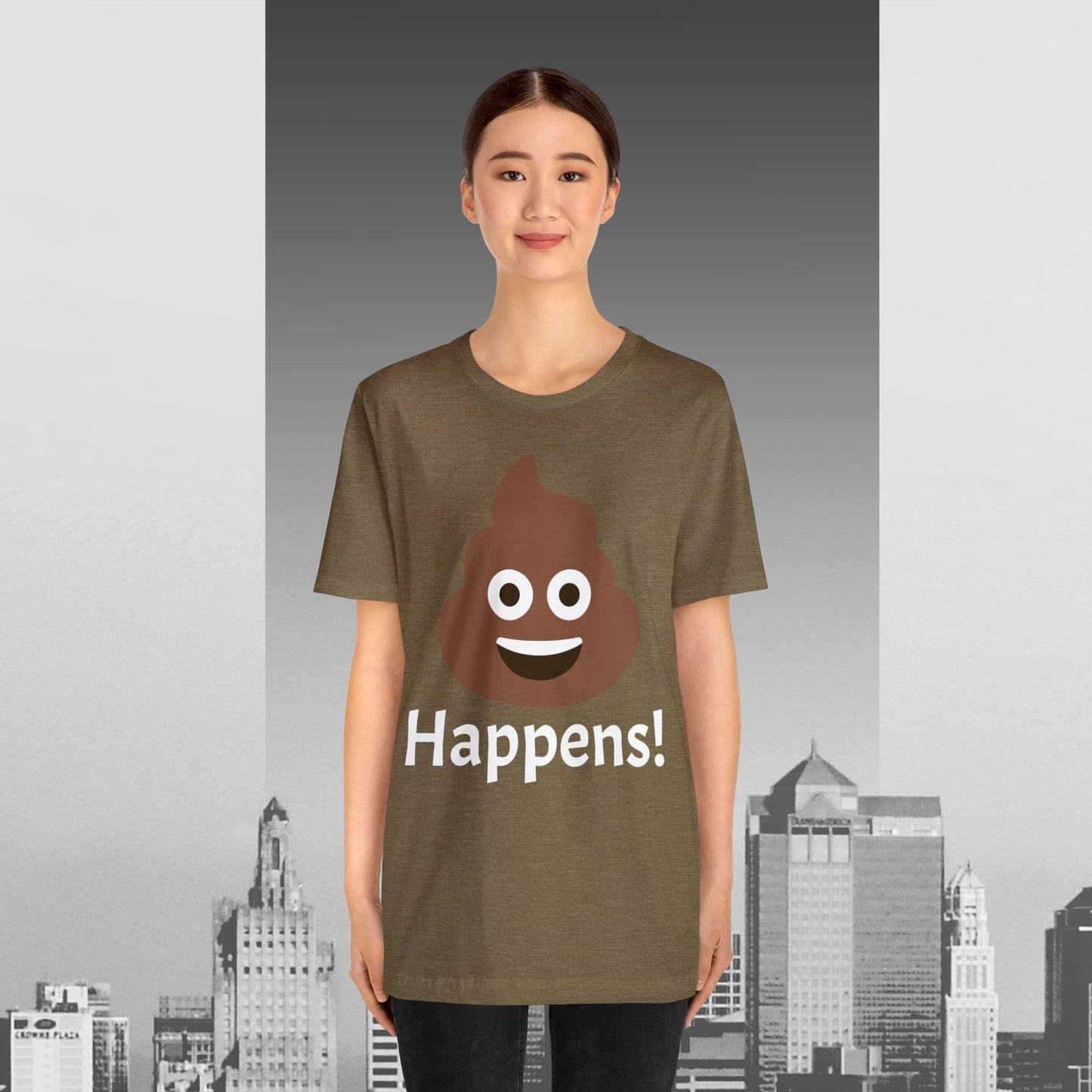 Embrace the Inevitable: 'Happens' Poop Emoji Unisex Jersey T-Shirt