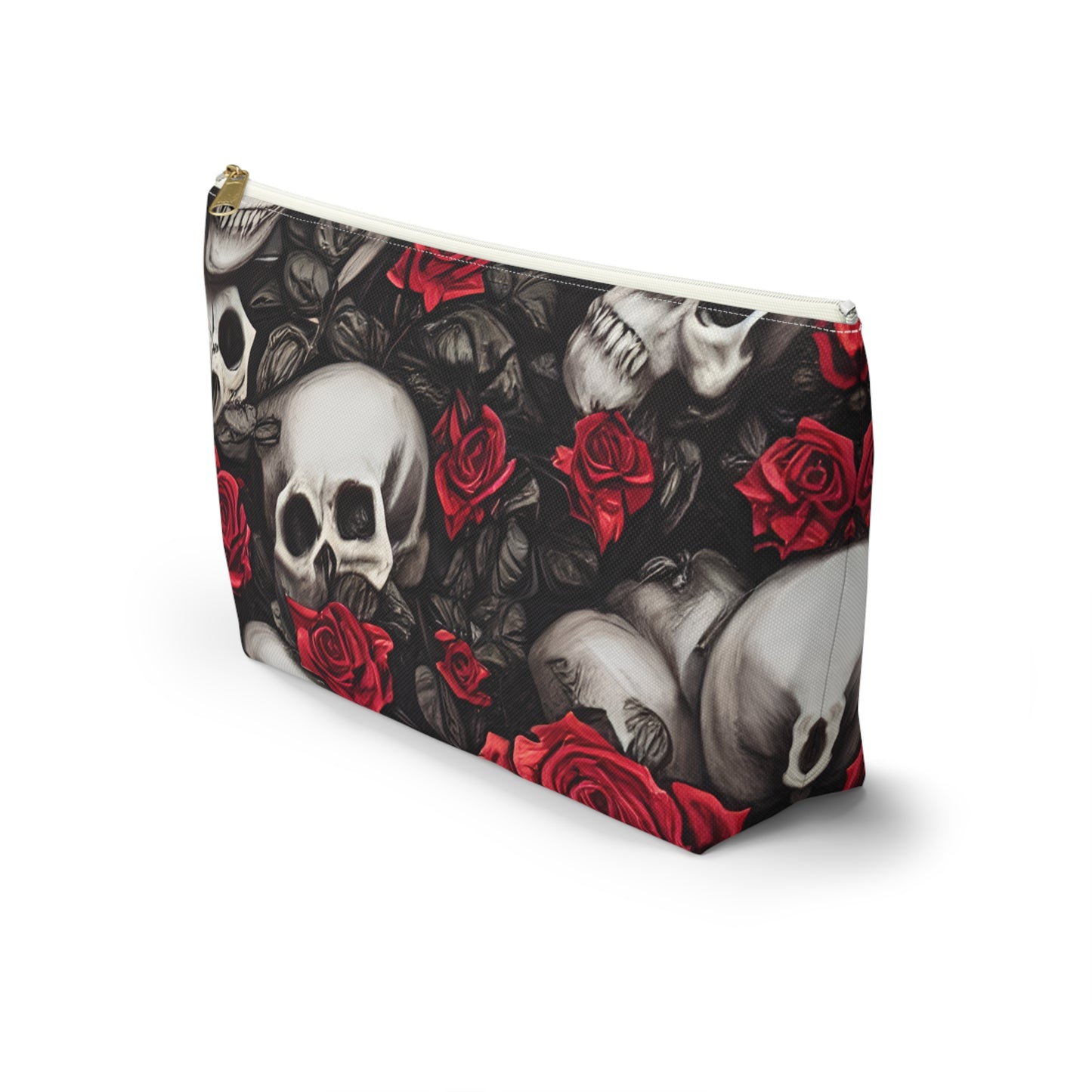 Hyper Realistic Skulls and Red Roses by artist Anne-Laure Goupil Accessory Pouch w T-bottom