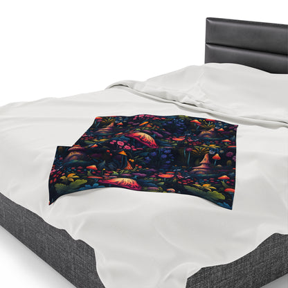 Fairy Tale Magical Forest With Colorful Mushrooms Velveteen Plush Blanket