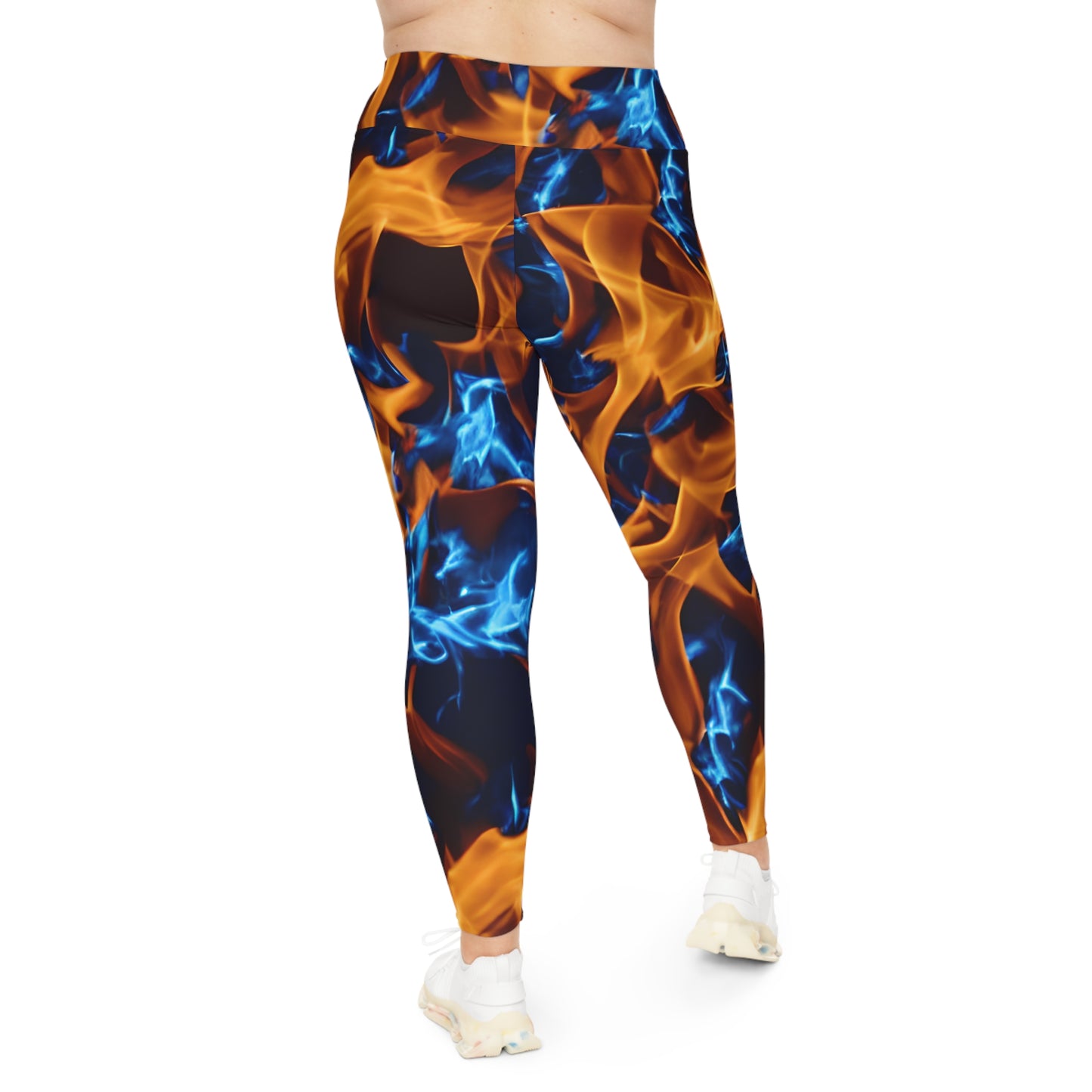 Plus Size Leggings with Blue and Orange Flames (AOP) - Stylish Comfort for Every Curve