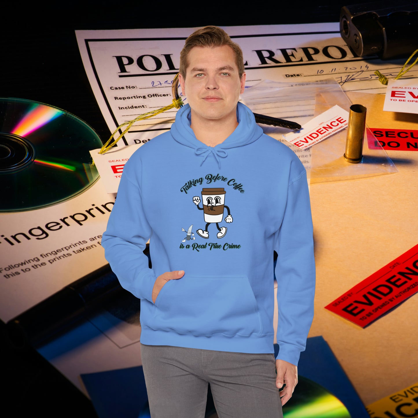 Retro Talking before Coffee is a Real True Crime Unisex Heavy Blend™ Hooded Sweatshirt Gifts for Him Gifts for Her