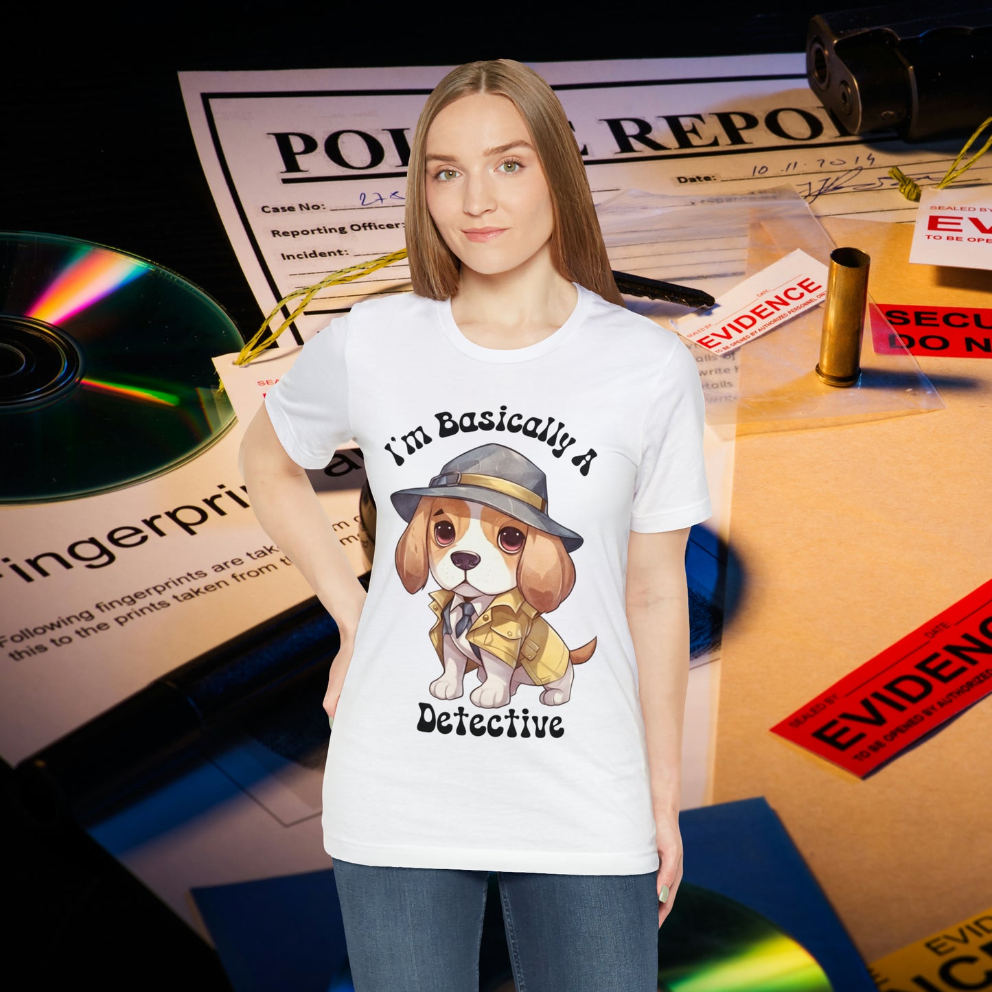 Detective Beagle Puppy True Crime I'm Basically a Detective Unisex Jersey Short Sleeve Tee Gift for Dog Lovers Gifts for him Gifts for her