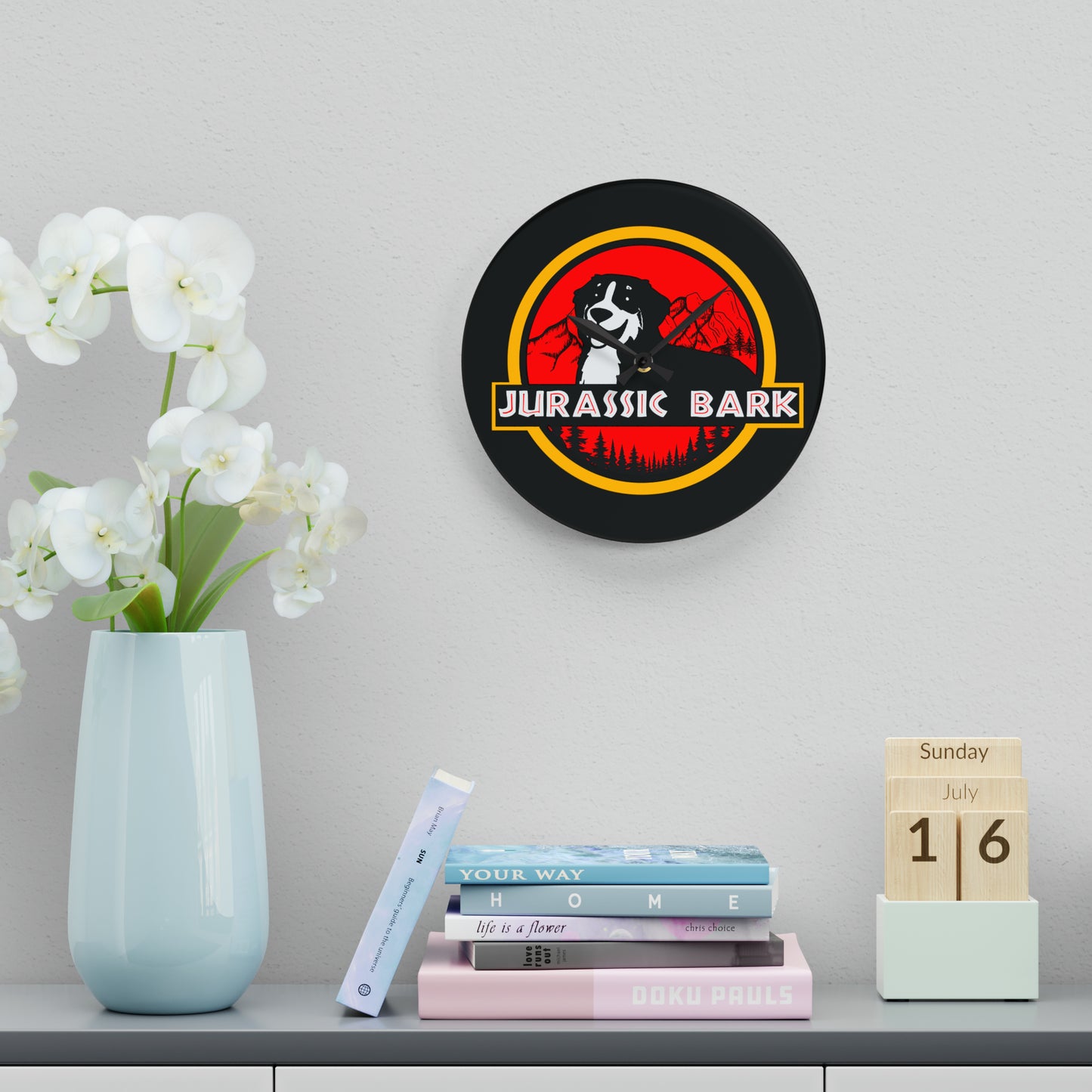 Jurassic Bark Bernese Mountain Dog Acrylic Wall Clock