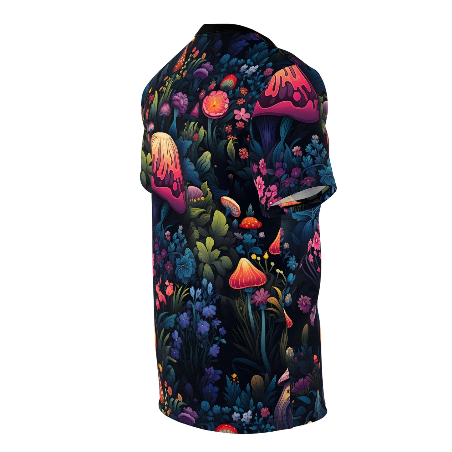 Magical Fairy Forest with Colorful Mushrooms and a little Gnome Girl Unisex Cut & Sew Tee (AOP)