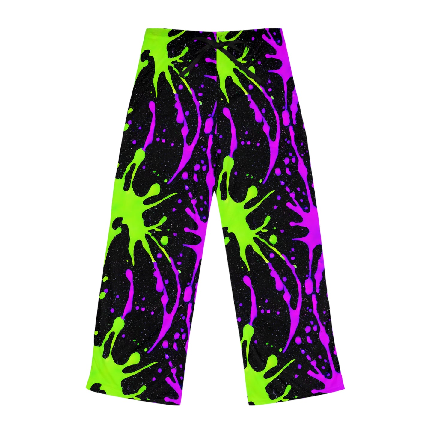 Green and Pink Paint Splatter Women's Pajama Pants - AOP Loungewear for Stylish Comfort