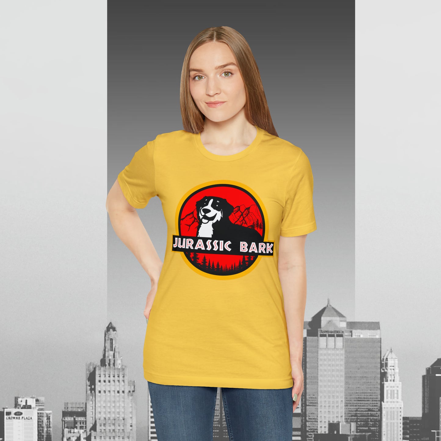 Jurassic Bark Bernese Mountain Dog, Custom/ Unisex Jersey Short Sleeve Tee