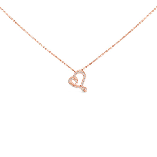 14k Rose Gold Plated Silver 1/10 Cttw Diamond Open Heart Pendant Necklace