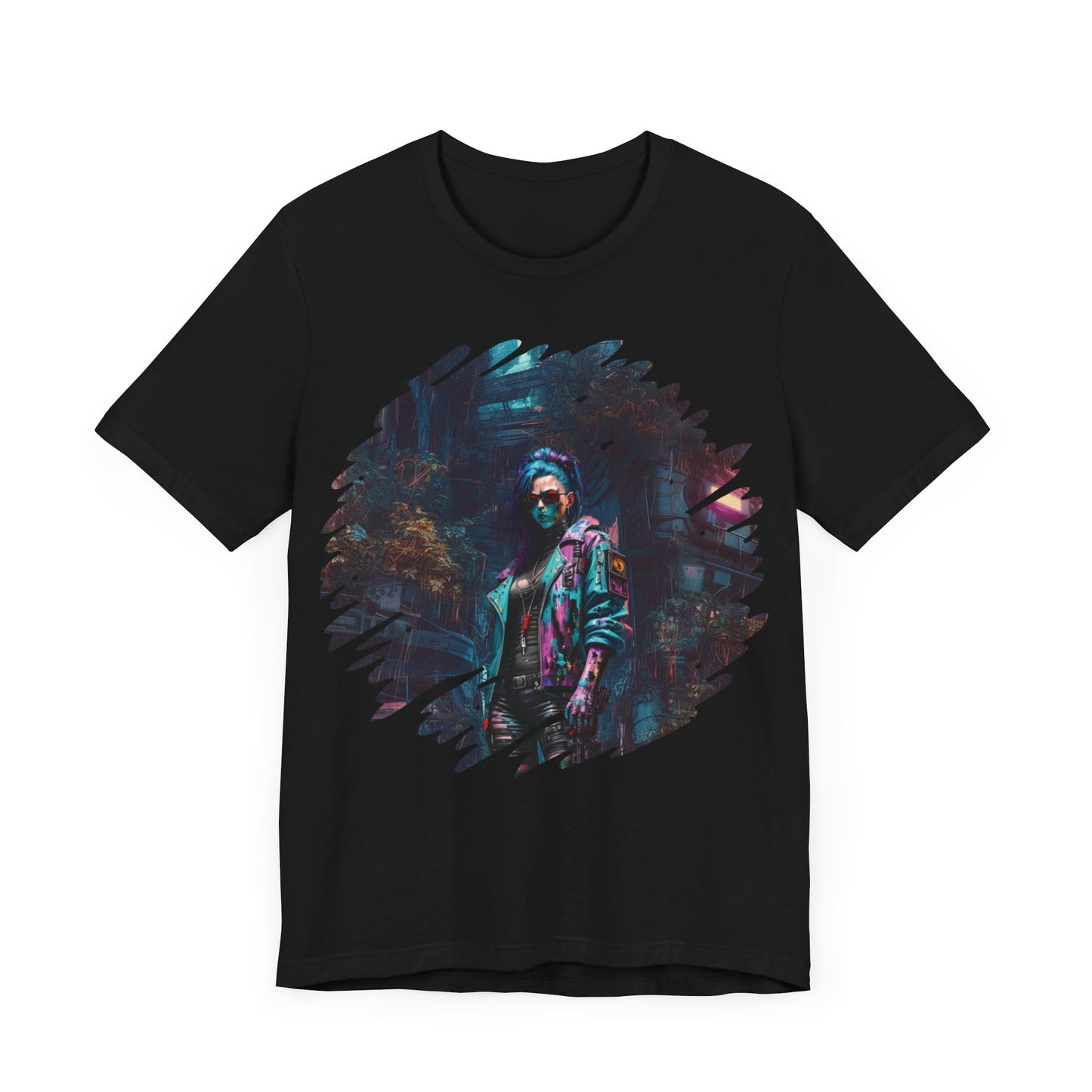 Cyberpunk Girl T-Shirt - Unisex Jersey Tee with Futuristic Cityscape Graphic cyberpunk fashion