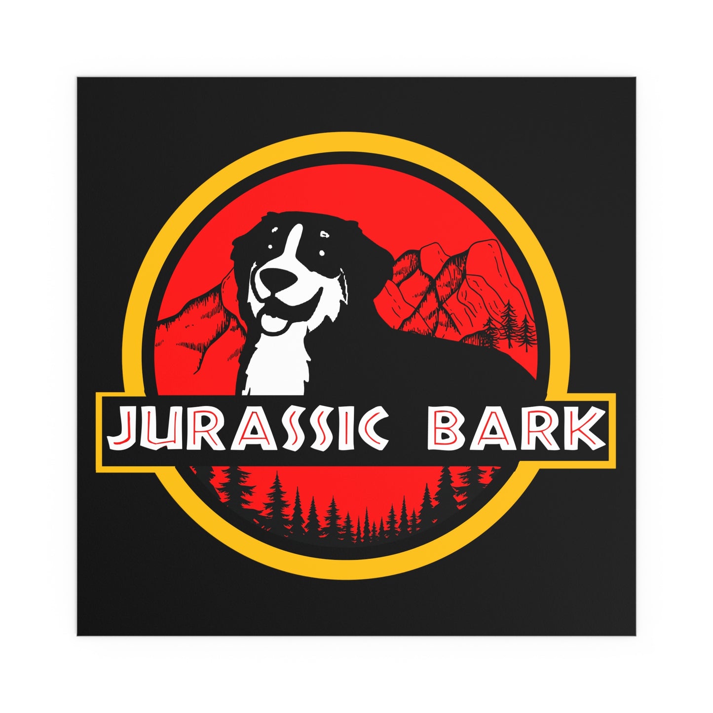 Jurassic Bark Bernese Mountain Dog Indoor and Outdoor Silk Posters