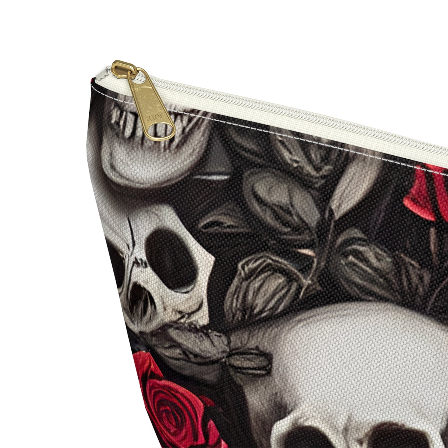 Hyper Realistic Skulls and Red Roses by artist Anne-Laure Goupil Accessory Pouch w T-bottom