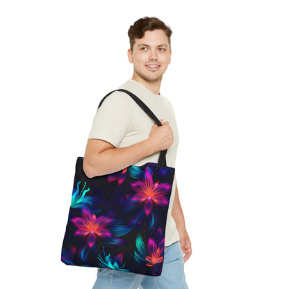 Burst of Neon Blossoms All Over Print Tote Bag