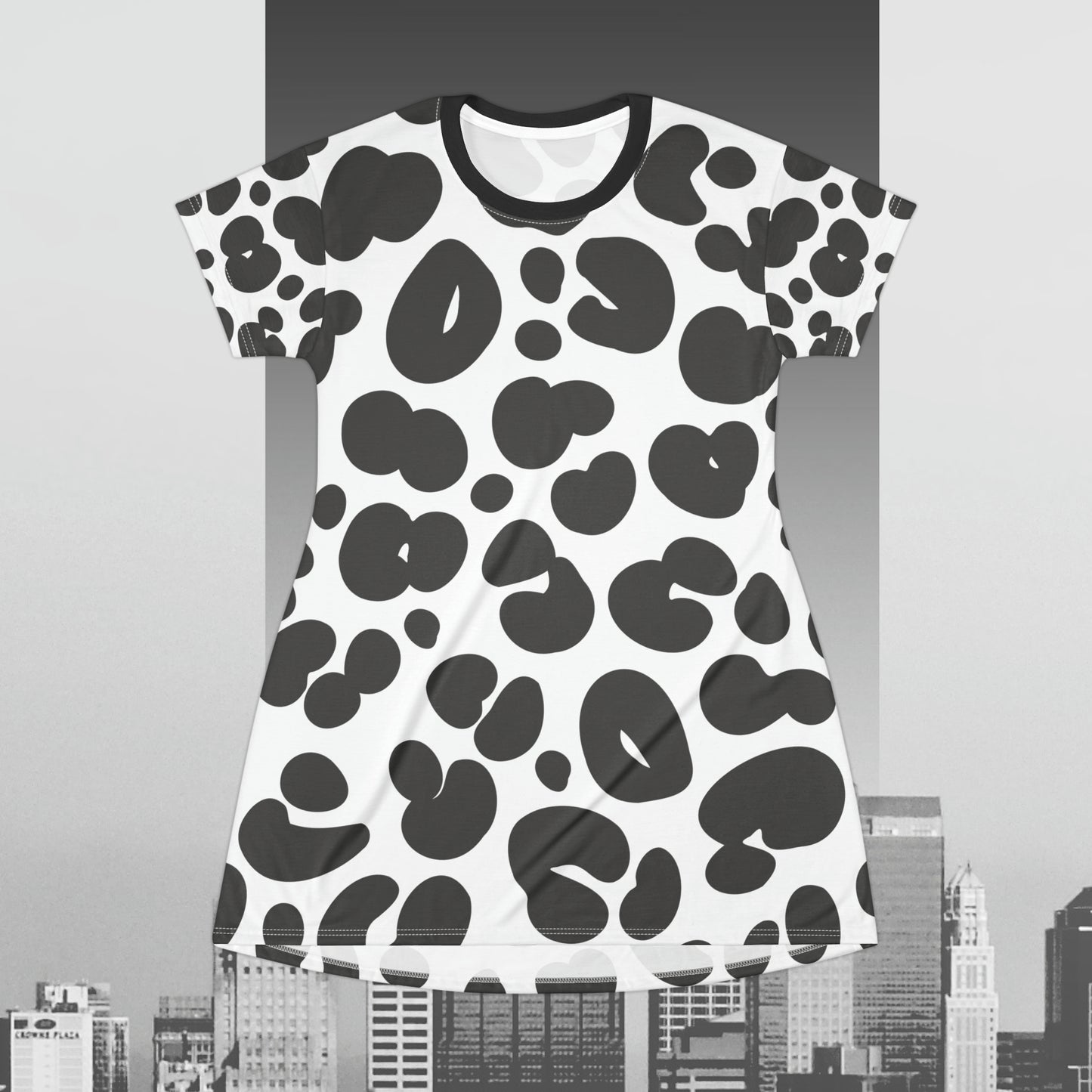 Black and White Cheetah print T-Shirt Dress (AOP)