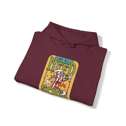 "DirkyThreadz Soda Splash Hoodie - PlayfulDesign with Cartoon Soda Graphic"