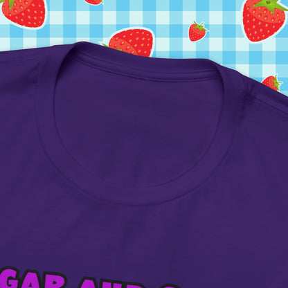 Sarcastic Elegance: Vintage Pink Pinup Girl "Sugar and Spice" on a Bella+Canva 3001 Unisex Jersey T-Shirt - A Must-Have Gift for her