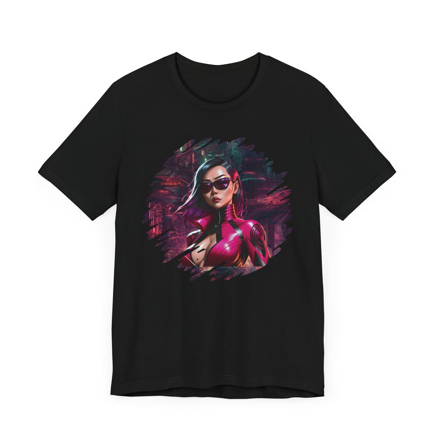 Cyberpunk Girl T-Shirt - Futuristic Cityscape Unisex Jersey Tee cyberpunk fashion