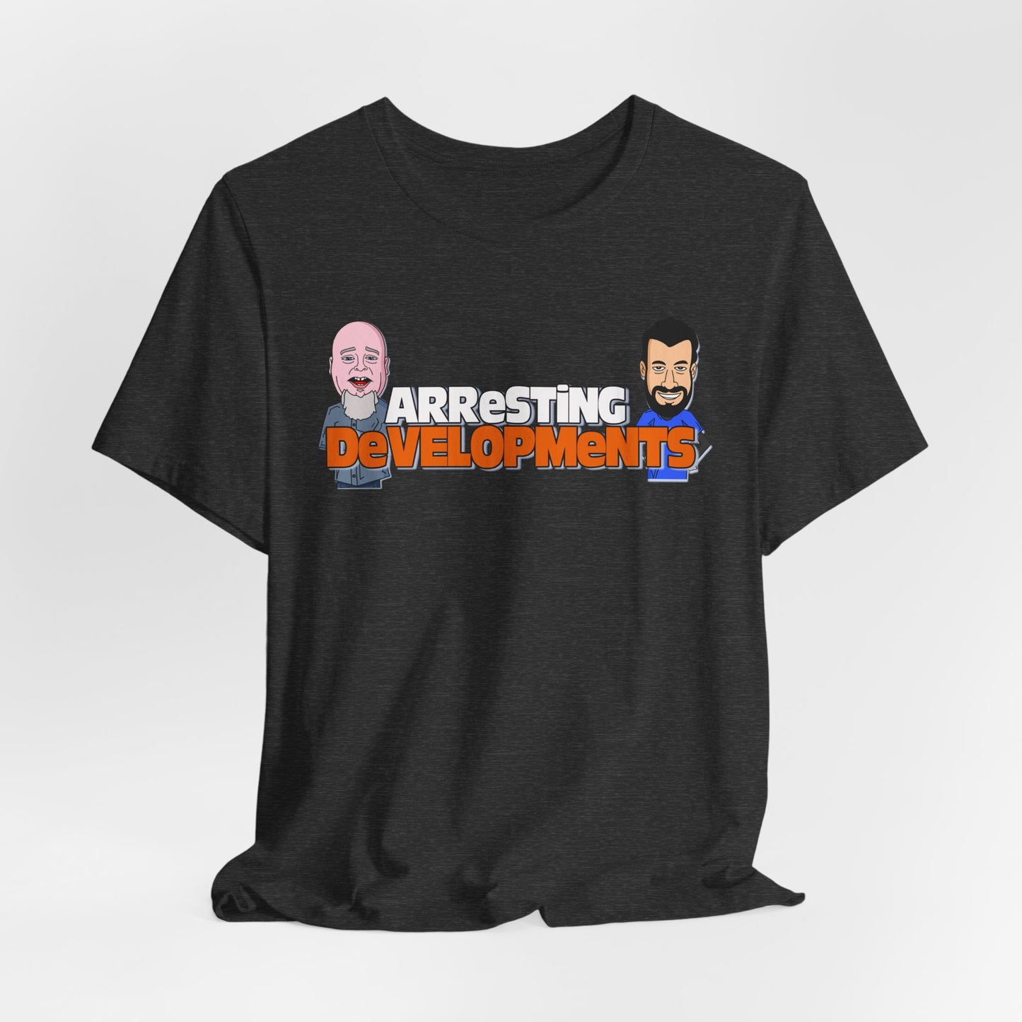 Arresting Developments Illustrated Tee – True Crime Podcast Shirt Featuring Mike Willever & Producer Joe