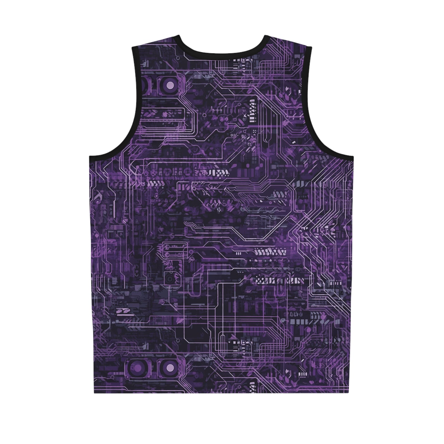 CyberPunk Cybernetic Skull breaking through a Purple Neon Circuit Board Basketball Jersey (AOP)