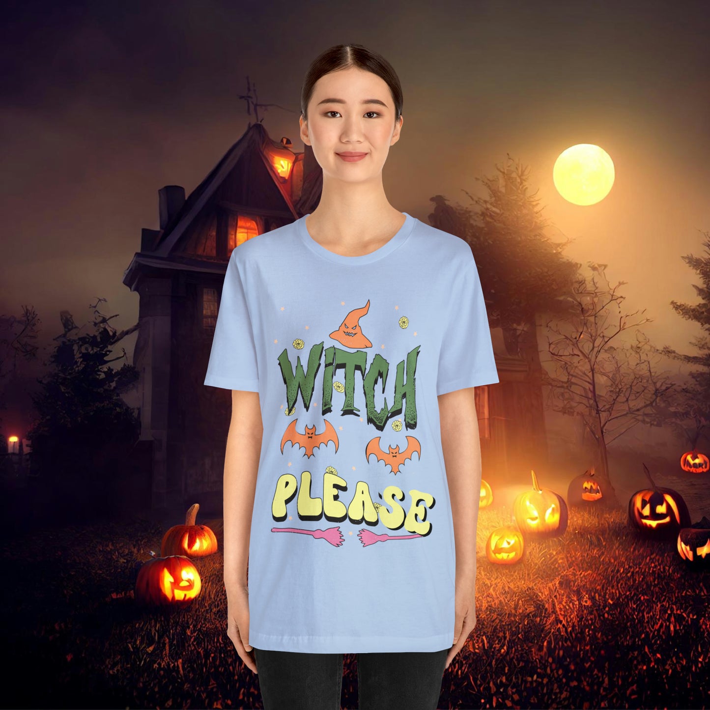 Witch Please Retro Groovy Halloween Unisex Jersey Short Sleeve Tee Gifts for Her Gifts for him