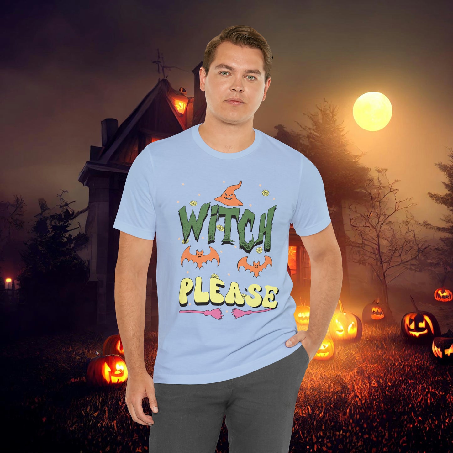 Witch Please Retro Groovy Halloween Unisex Jersey Short Sleeve Tee Gifts for Her Gifts for him