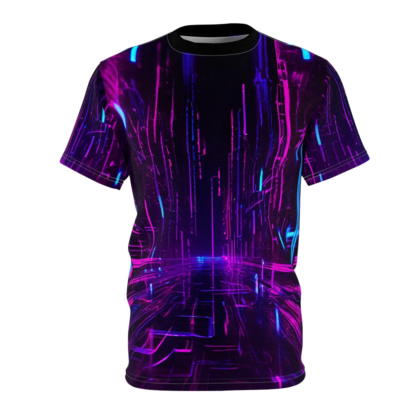 Cyberpunk Future All Over Print Shirt - Neon Lights on 3D Circuit Board Design Unisex Cut & Sew Tee (AOP)