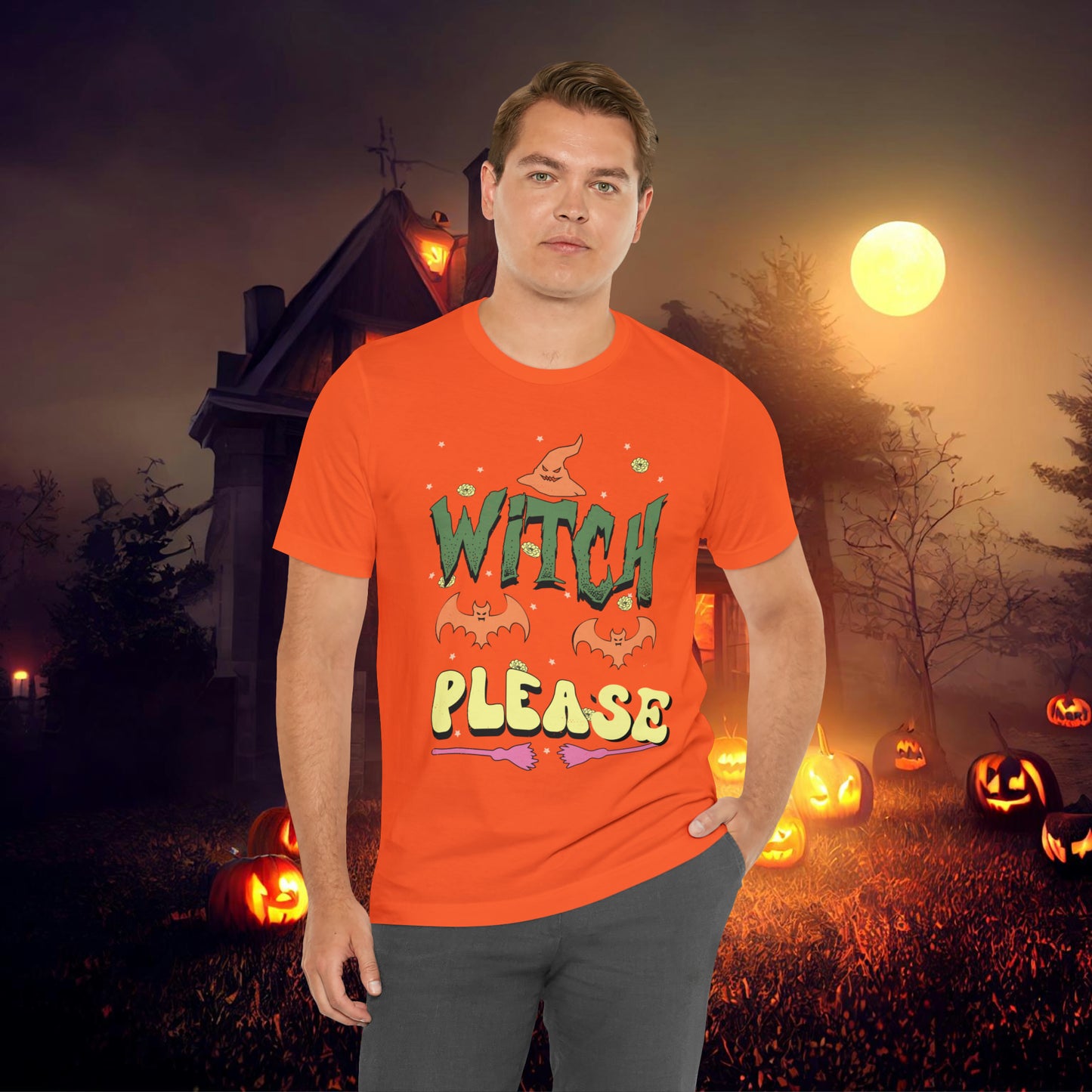 Witch Please Retro Groovy Halloween Unisex Jersey Short Sleeve Tee Gifts for Her Gifts for him