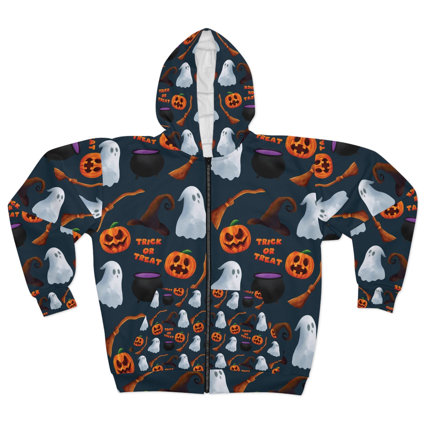 Trick or Treat Halloween Unisex Zip Hoodie (AOP) Gifts for Him Gifts For Her