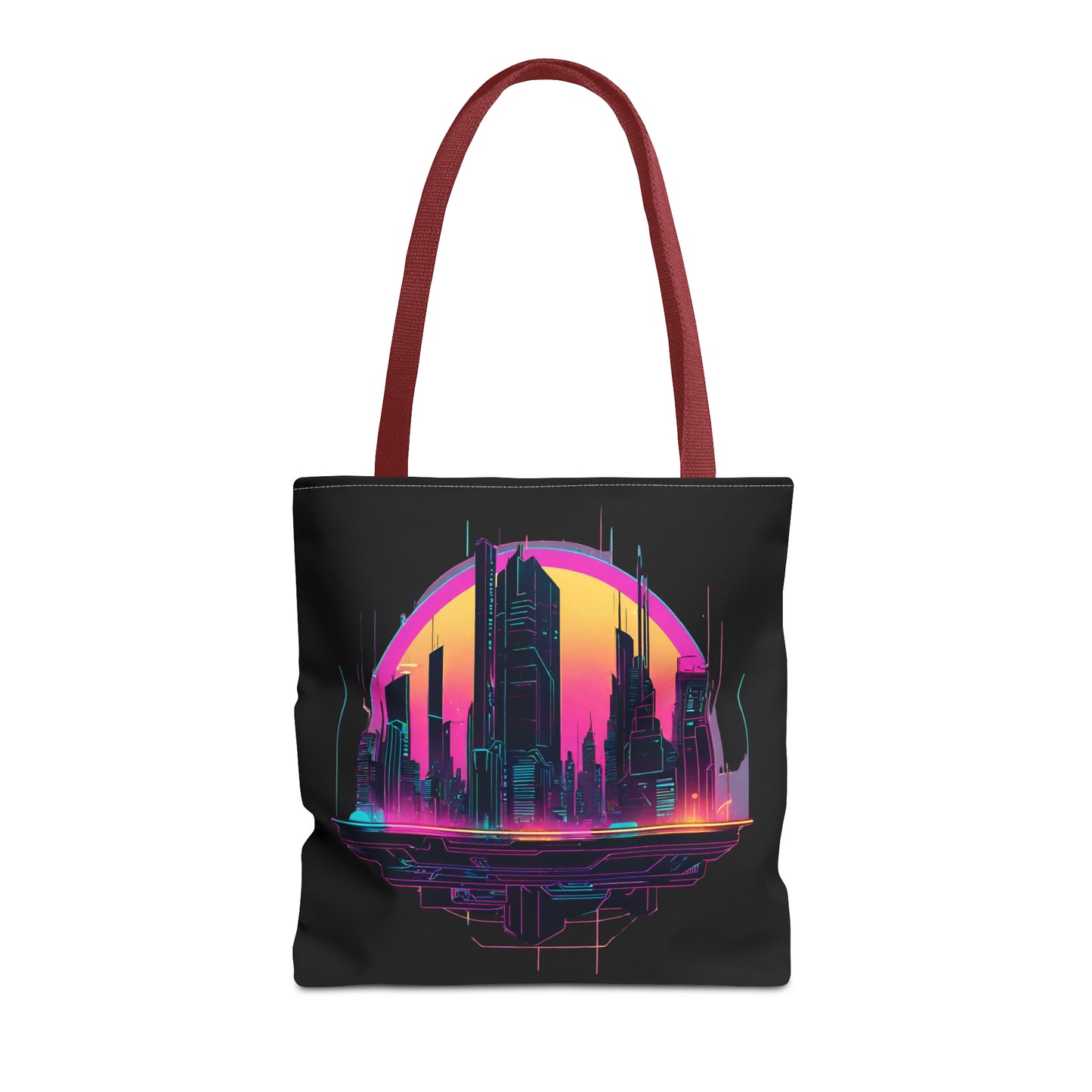 Cyberpunk City Landscape AOP Tote Bag 3 sizes 5 color handle options