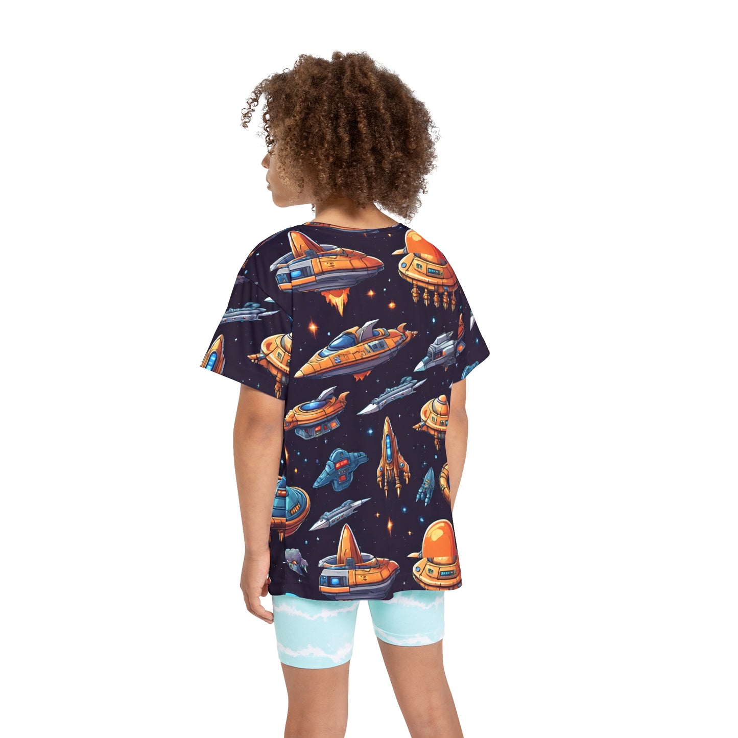 Launch into Playtime: All Over Print Kid Sport Jersey with Space Ships