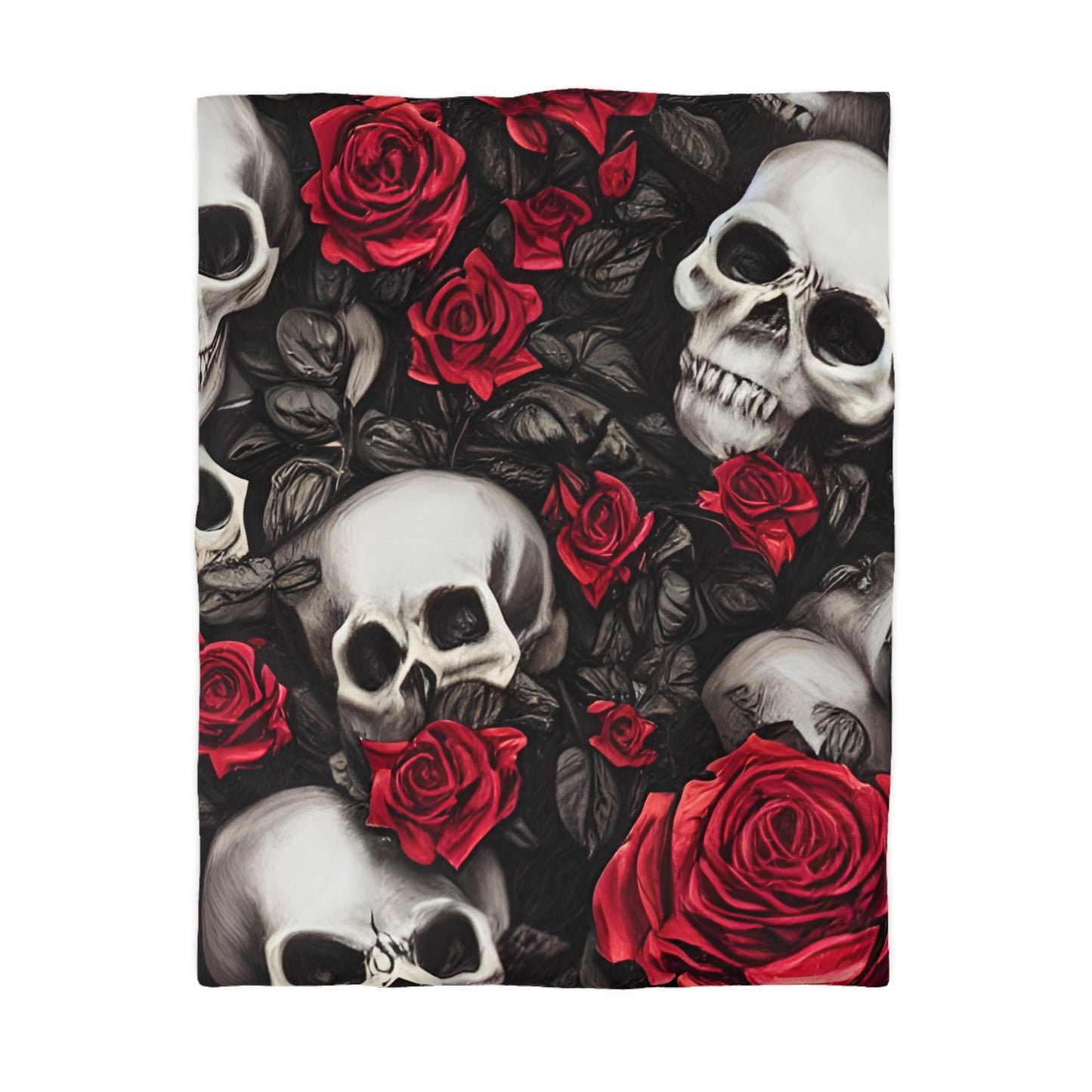 Hyper Realistic Skulls and Red Roses by artist Anne-Laure Goupil Microfiber Duvet Cover