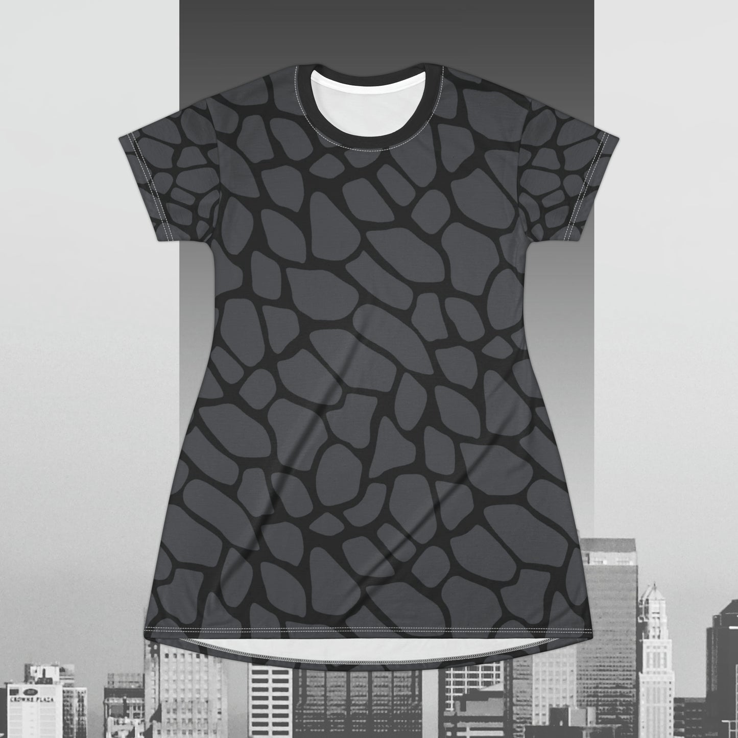 Dark Grey Snake Skin T-Shirt Dress (AOP)