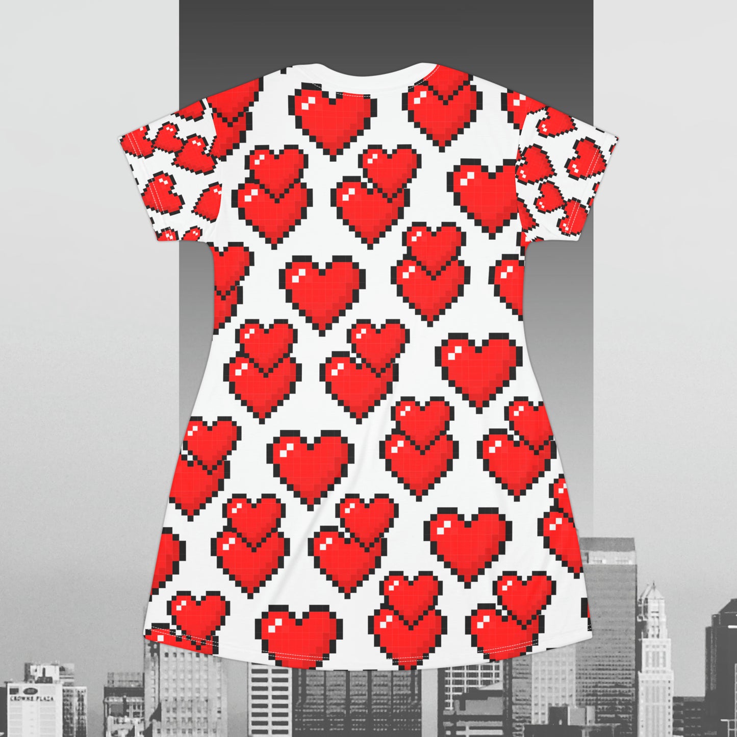 8 Bit Hearts on White T-Shirt Dress (AOP)