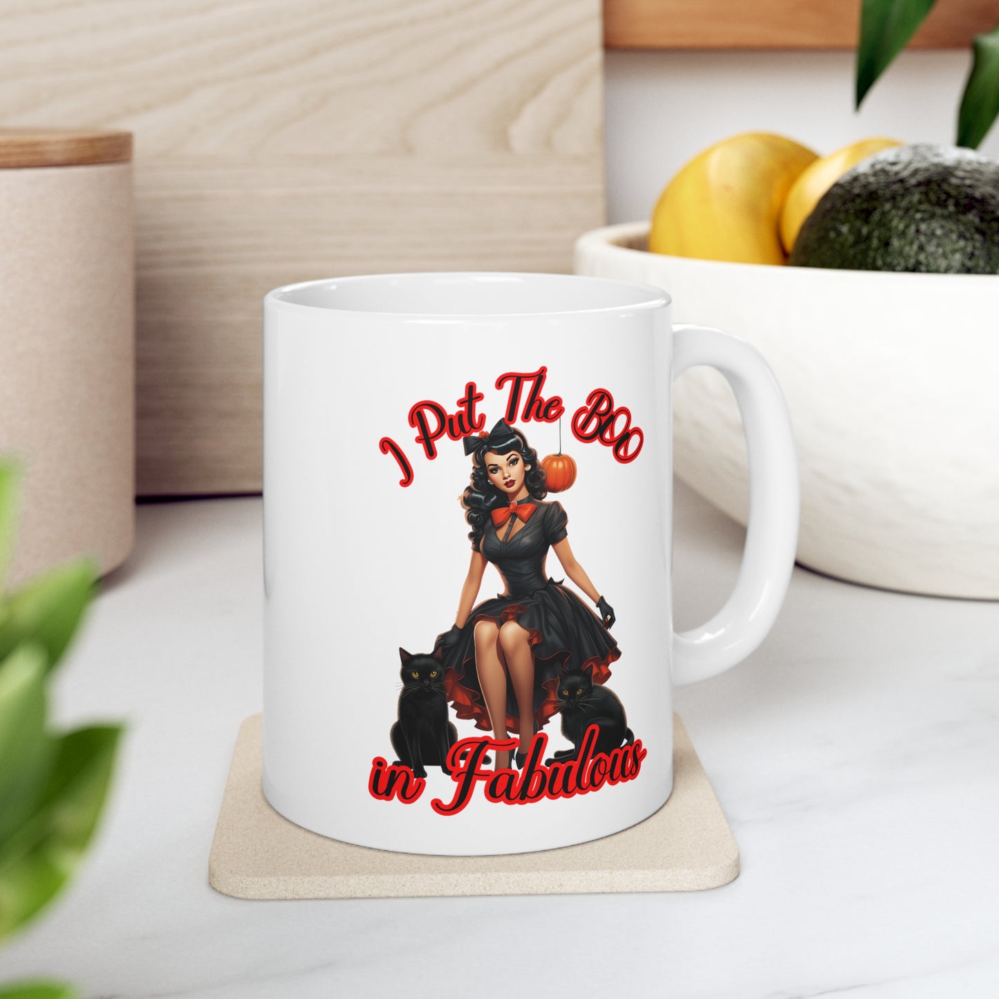 Vintage Pinup Witch Ceramic Mug: Sip Your Spells in Style this Hot Witch Summer Halloween!" Halloween Ceramic 11oz Mug Gifts for her