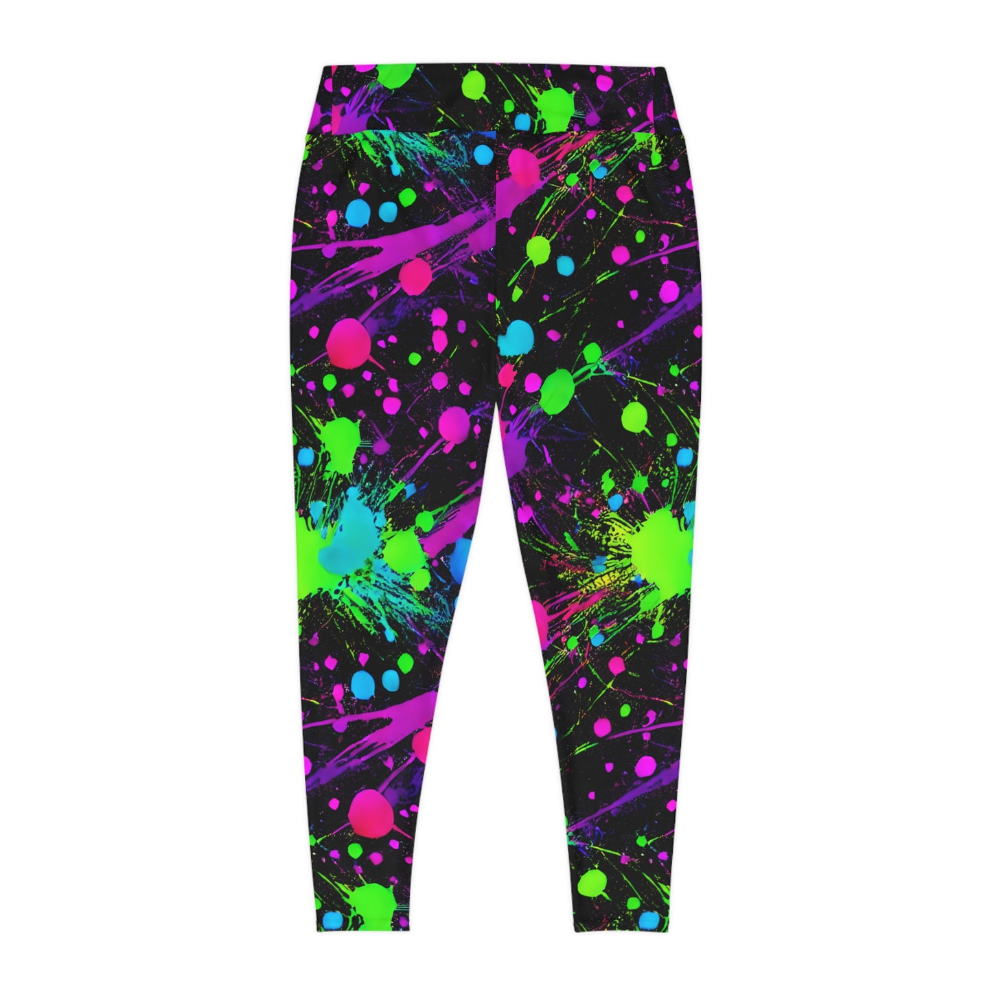 Plus Size Leggings with Green and Pink Paint Splatter (AOP) - Expressive Style for Every Body