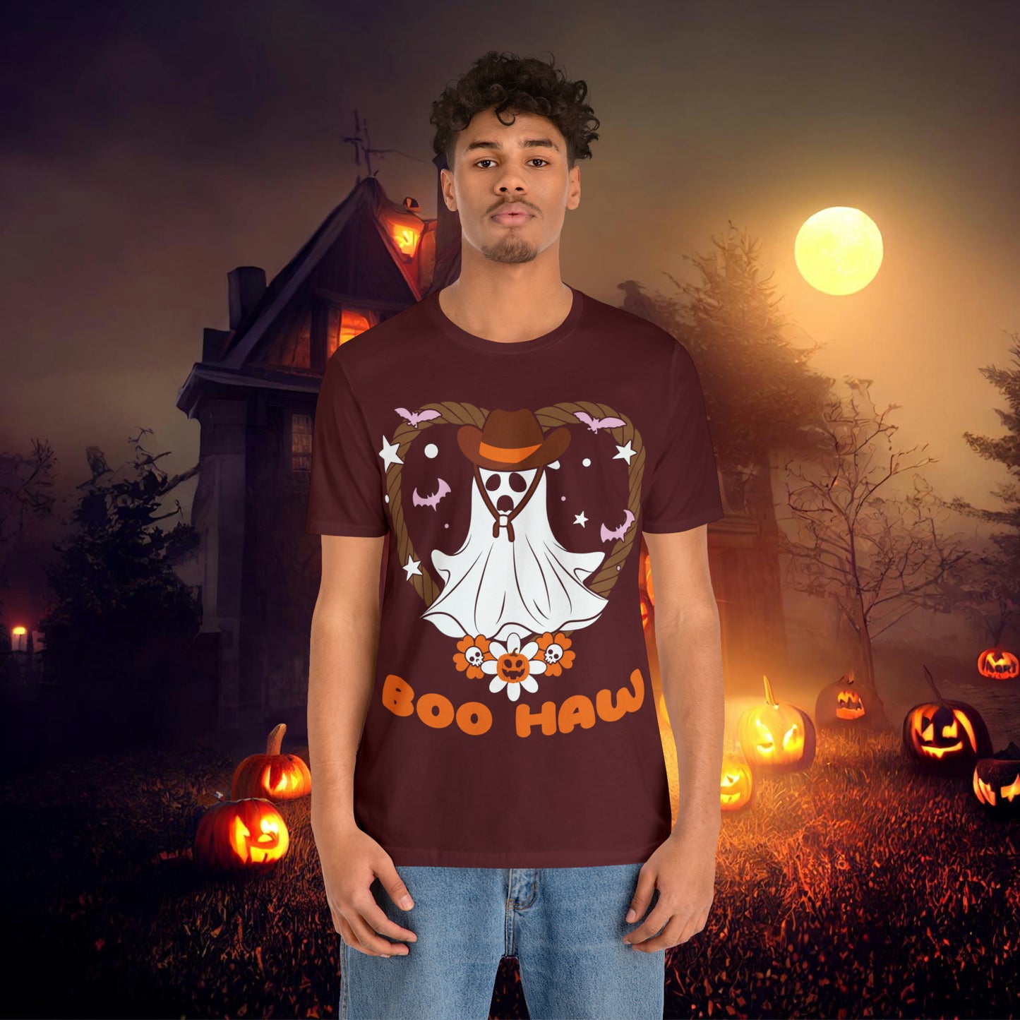 Boo Haw Retro Groovy Western Halloween Unisex Jersey Short Sleeve Tee Gifts for Him Gifts for Her