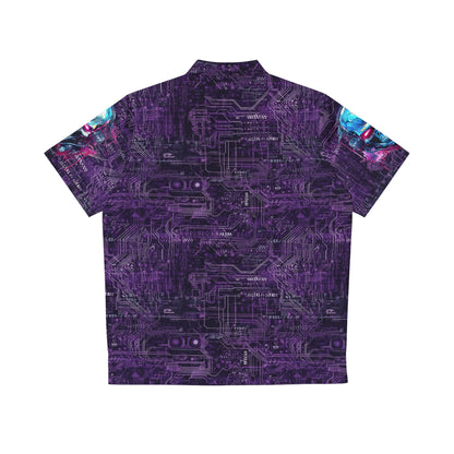 CyberPunk Cybernetic Skull breaking through a Purple Neon Circuit Board Men's Hawaiian Shirt (AOP)
