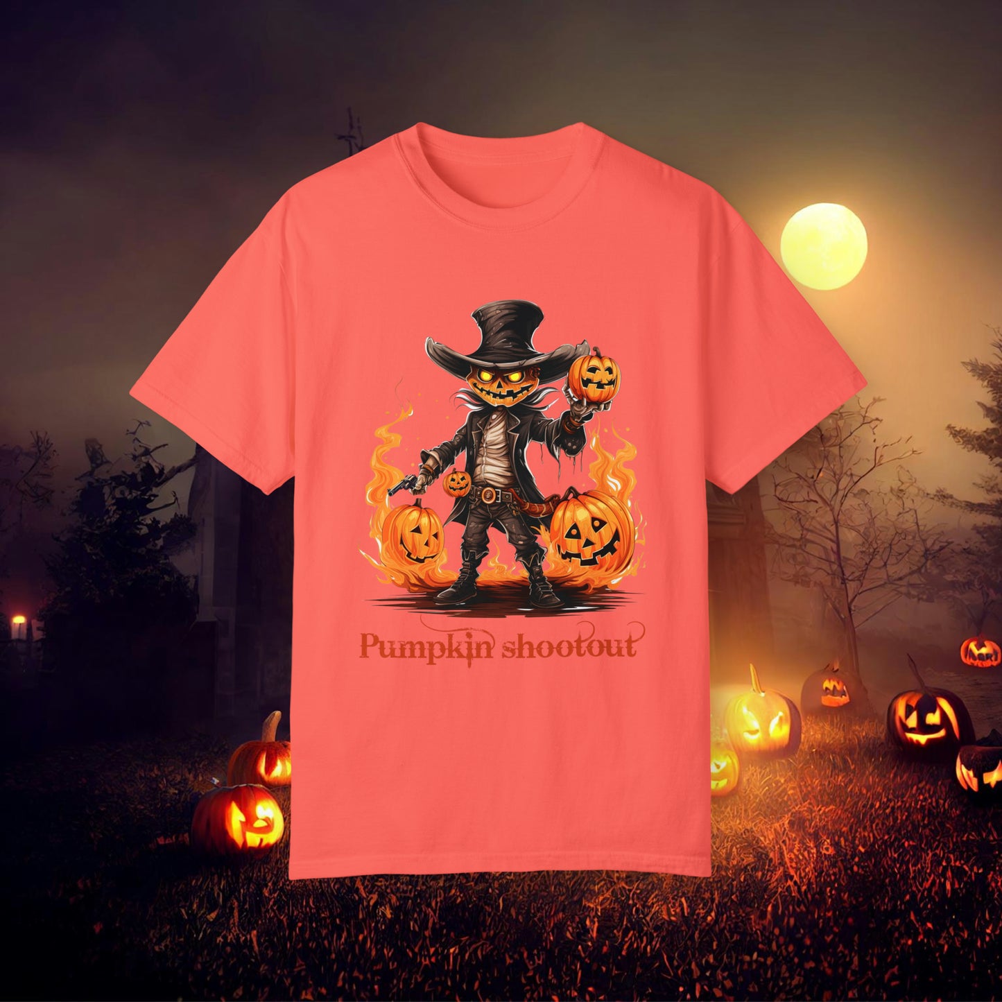 Cowboy Skeleton Gunslinger Pumpkin Shoot Out Halloween Unisex Garment-Dyed T-shirt Gifts for her Gifts for him