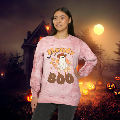 Howdy Boo Western Halloween Retro Unisex Color Blast Crewneck Sweatshirt Gift for her