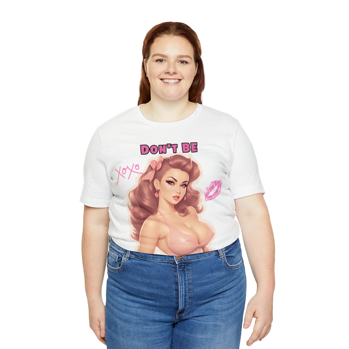 Timeless Elegance: Vintage Pink Pinup Girl "Don't Be Jealous" on a Bella+Canva 3001 Unisex Jersey T-Shirt - A Must-Have Gift for her