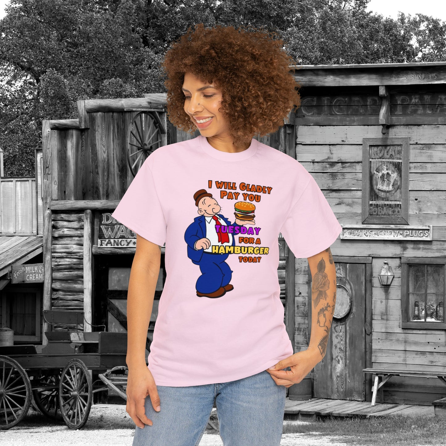 Popeye's Friend Wimpy, I will gladly pay you Tuesday For a Hamburger today Unisex Heavy Cotton Tee