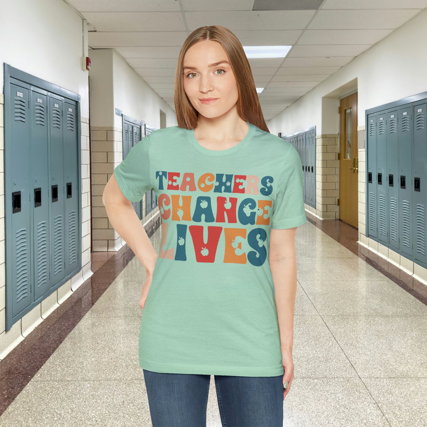 Colorful Teachers Change Lives Back to School Unisex Jersey Short Sleeve Tee Gifts for him, Gifts for Her