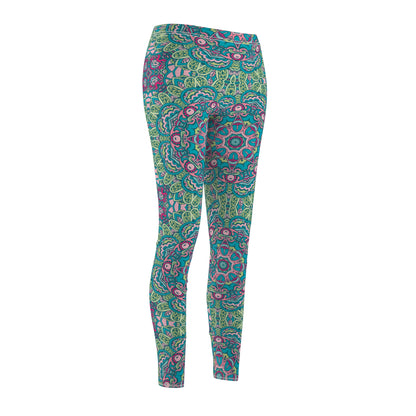 Green Boho Bliss Casual Women's Cut & Sew Casual Leggings (AOP)
