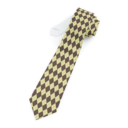 "DirkyThreadz Argyle Sophistication Necktie - Timeless Yellow & Brown Elegance for Every Occasion"