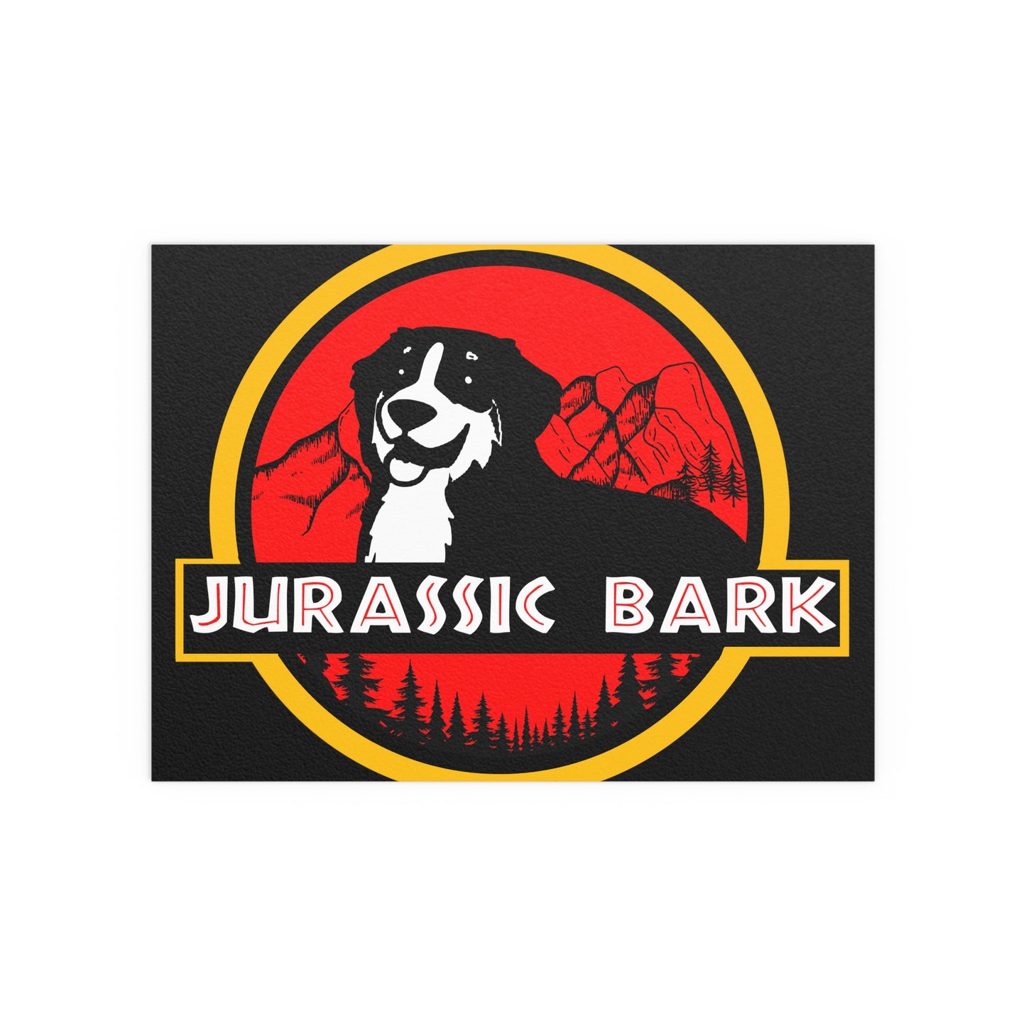 Jurassic Bark Bernese Mountain Dog Indoor and Outdoor Silk Posters