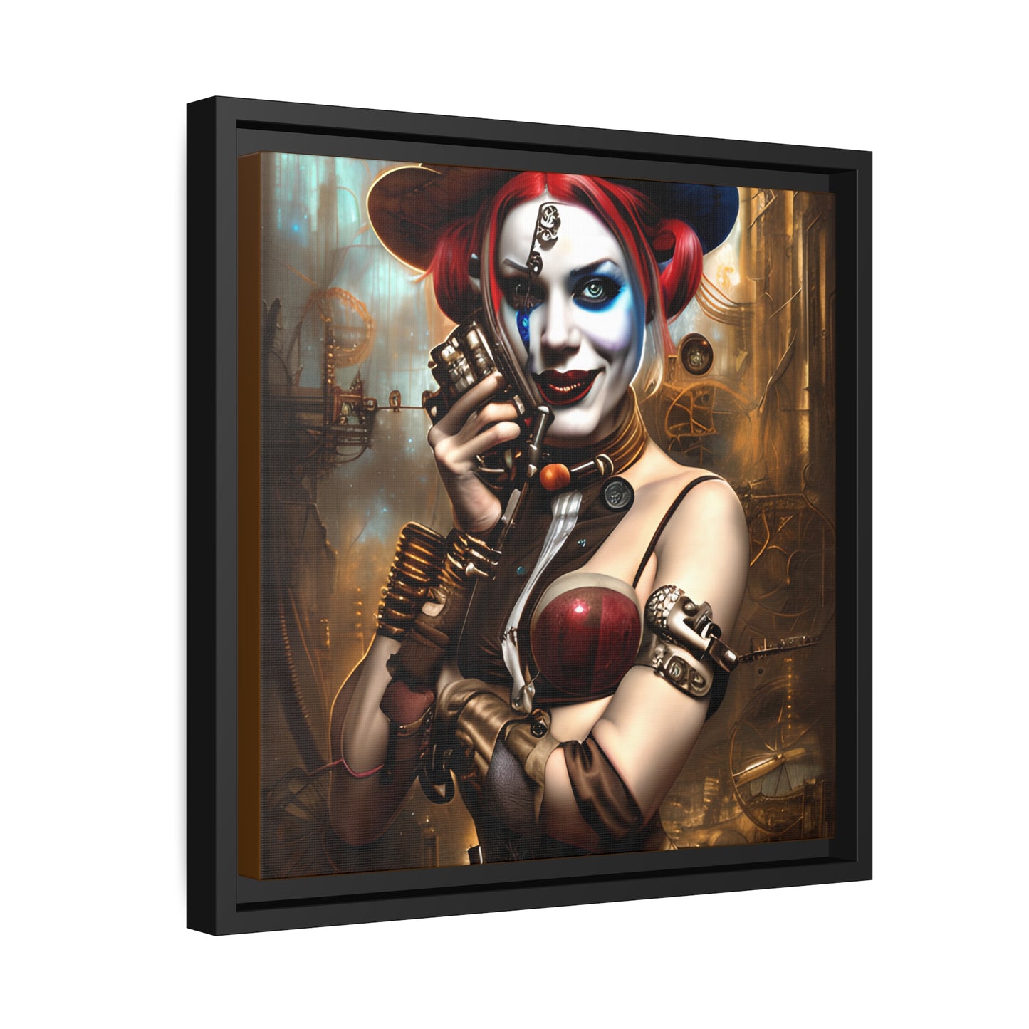 Hyper Realistic Steampunk Harley Quinn Matte Canvas, Black Frame