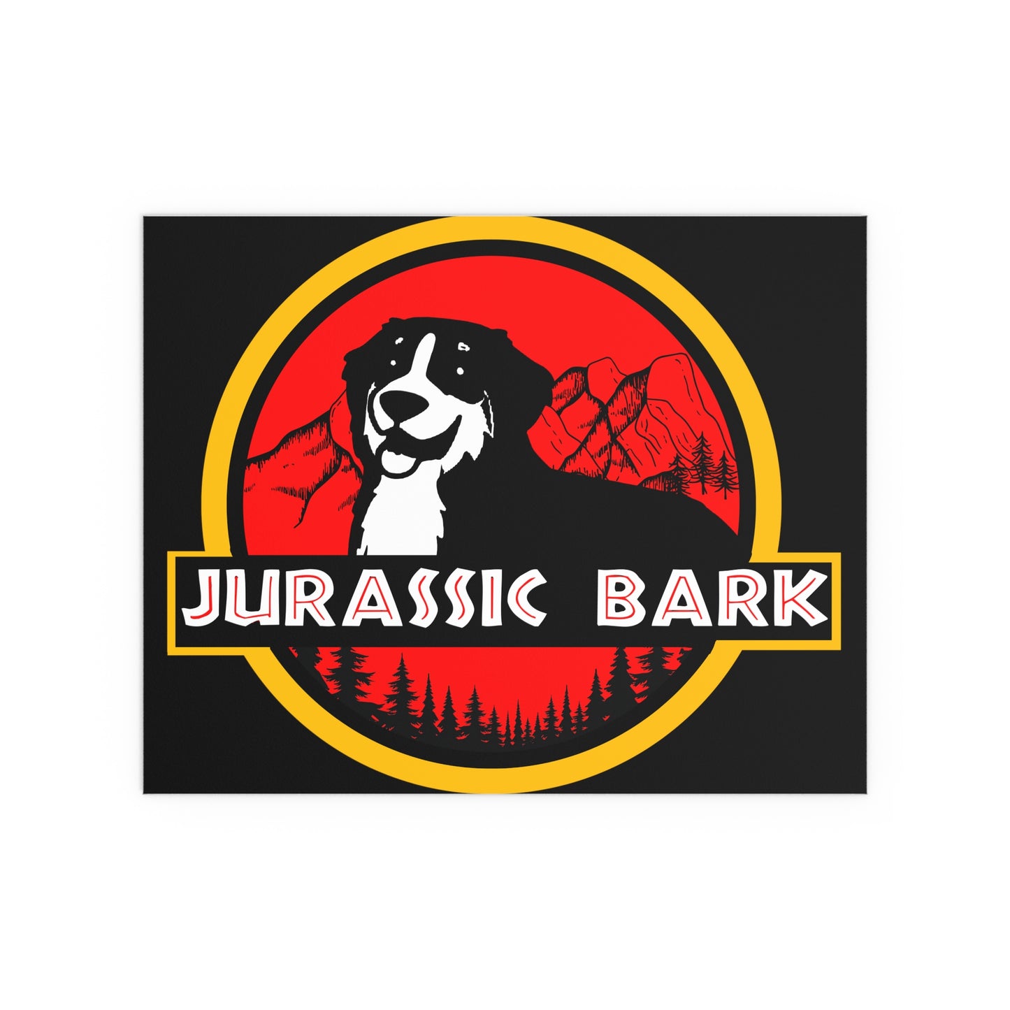 Jurassic Bark Bernese Mountain Dog Indoor and Outdoor Silk Posters