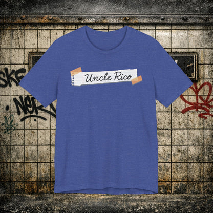 Uncle Rico Graphic Tee — Retro Notebook Tape Design